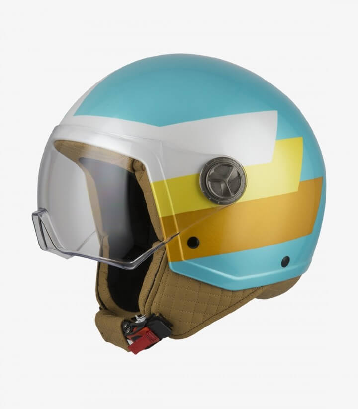 Casco Jet NZI Zeta 2 Optima Bandi Turquesa y dorado