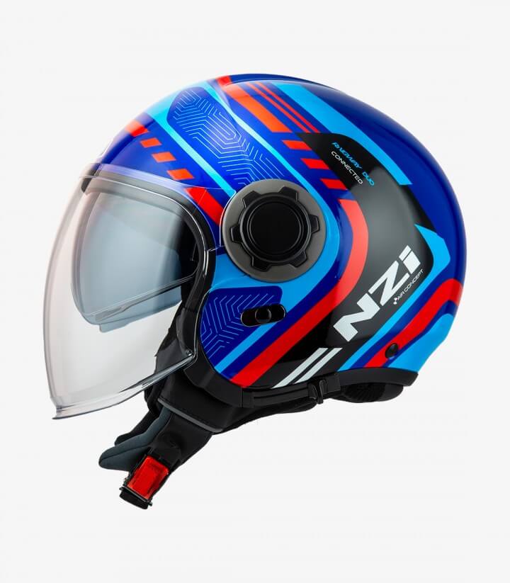 Casco Jet NZI Ringway 2 Duo Connected Azul, rosa y azul mate
