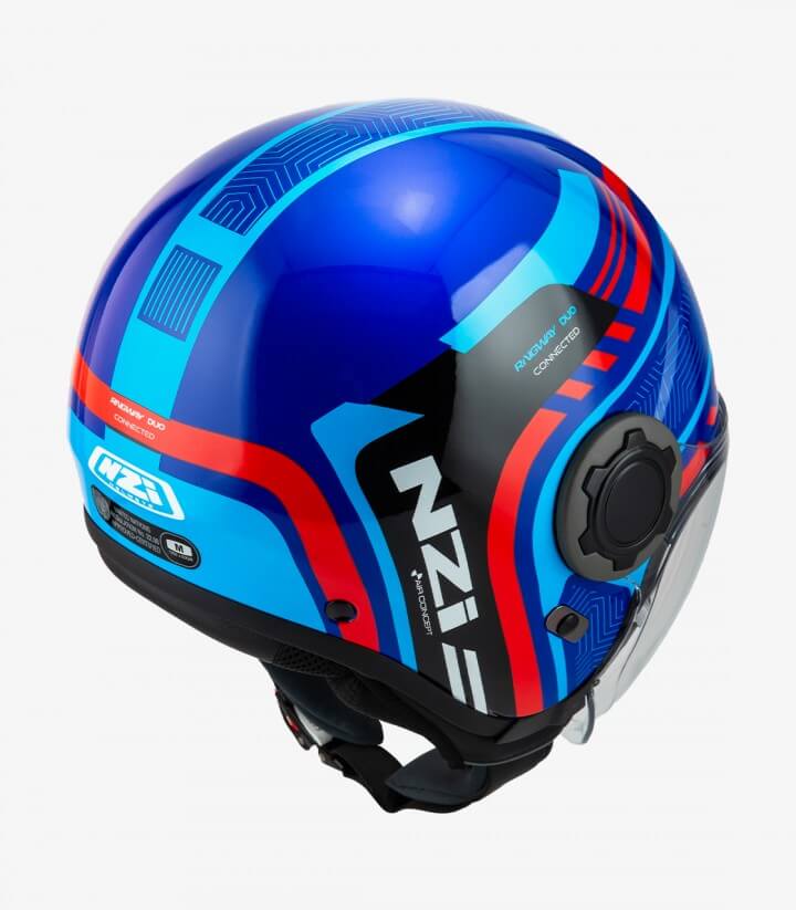 Casco Jet NZI Ringway 2 Duo Connected Azul, rosa y azul mate