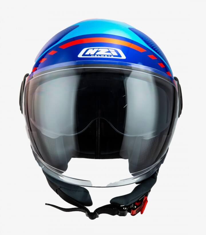 Casco Jet NZI Ringway 2 Duo Connected Azul, rosa y azul mate