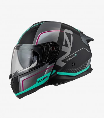Casco Modular NZI Combi 3 Duo Orbe Negro, Antracita y Turquesa Mate