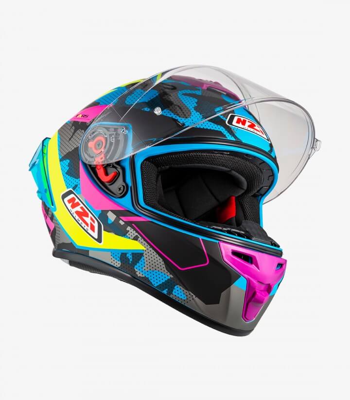 Casco Integral NZI Trendy 3 Stream Camu Azul, neón y rosa + visor tintado