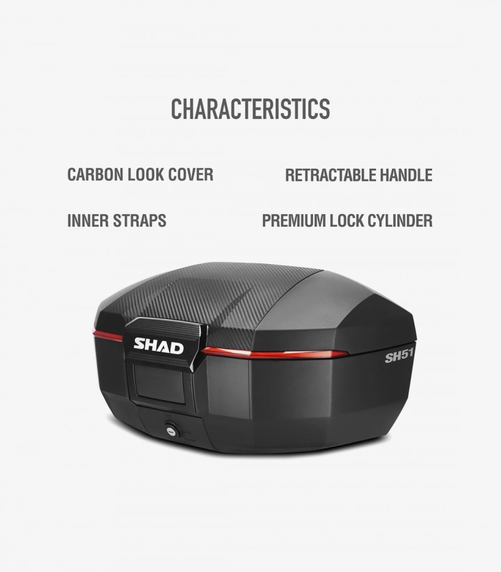 Maleta central SHAD SH51 Símil Carbono 51 Litros